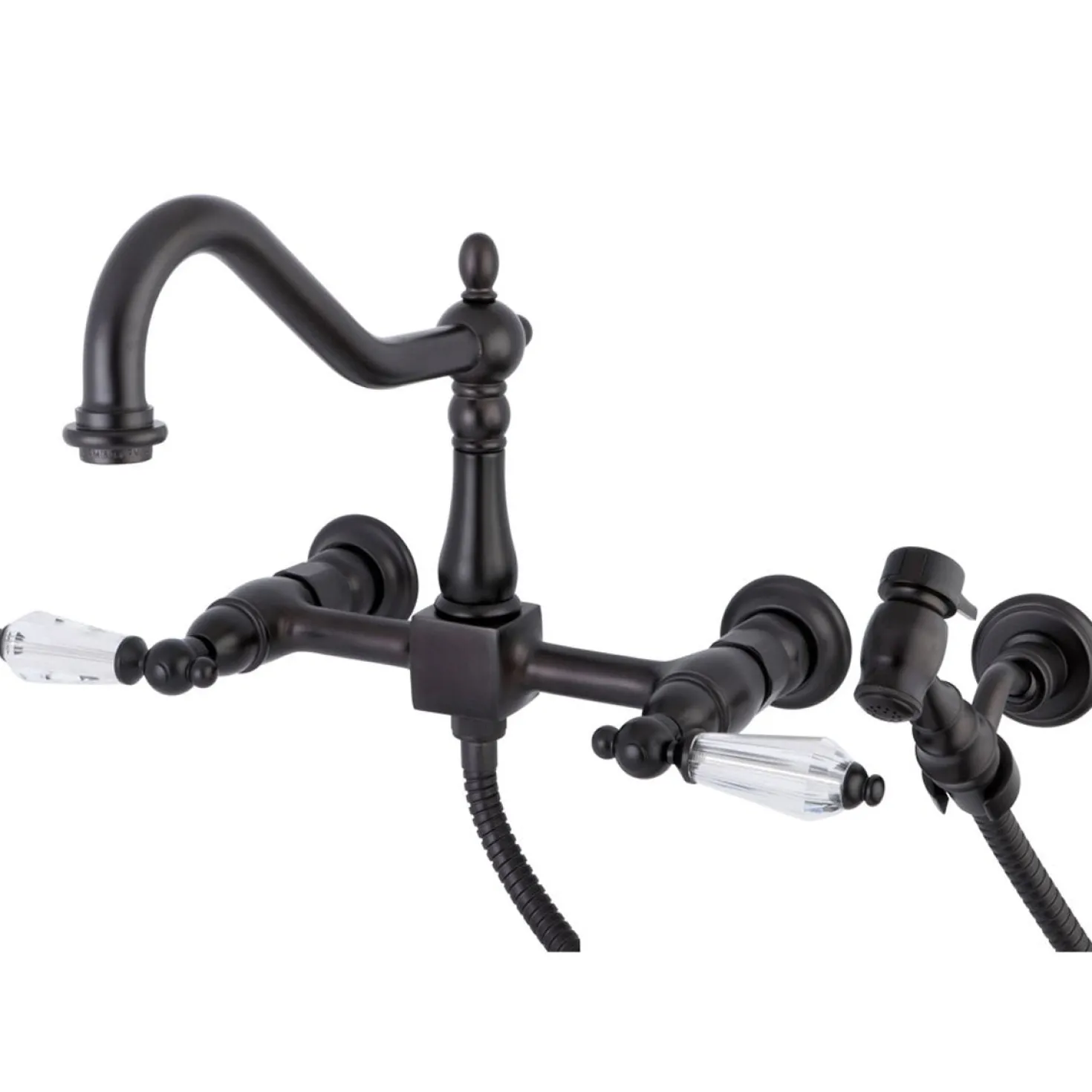 Kingston Brass Wall Mount 8" Centerset Kitchen Faucet with Brass Sprayer