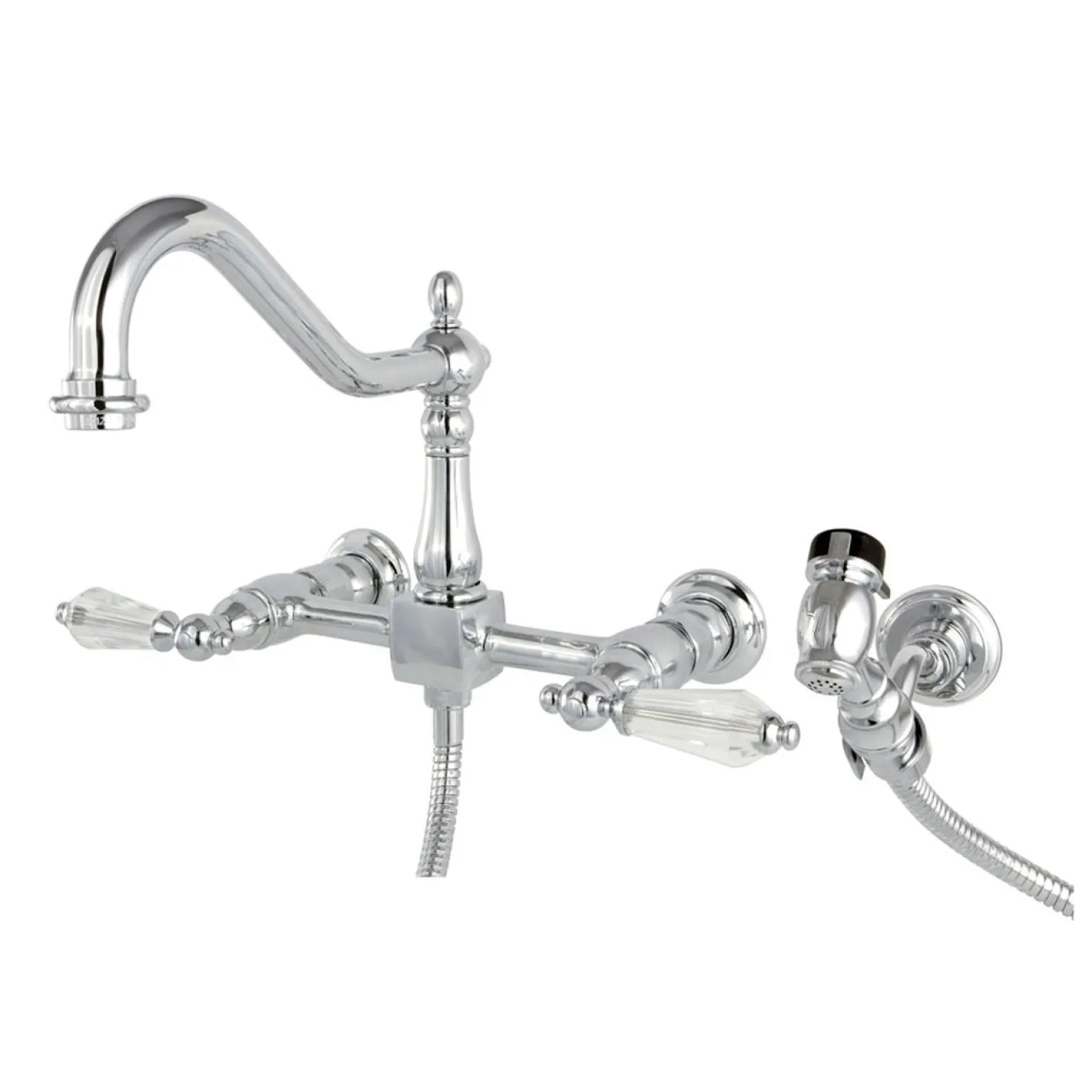 Kingston Brass Wall Mount 8" Centerset Kitchen Faucet with Brass Sprayer
