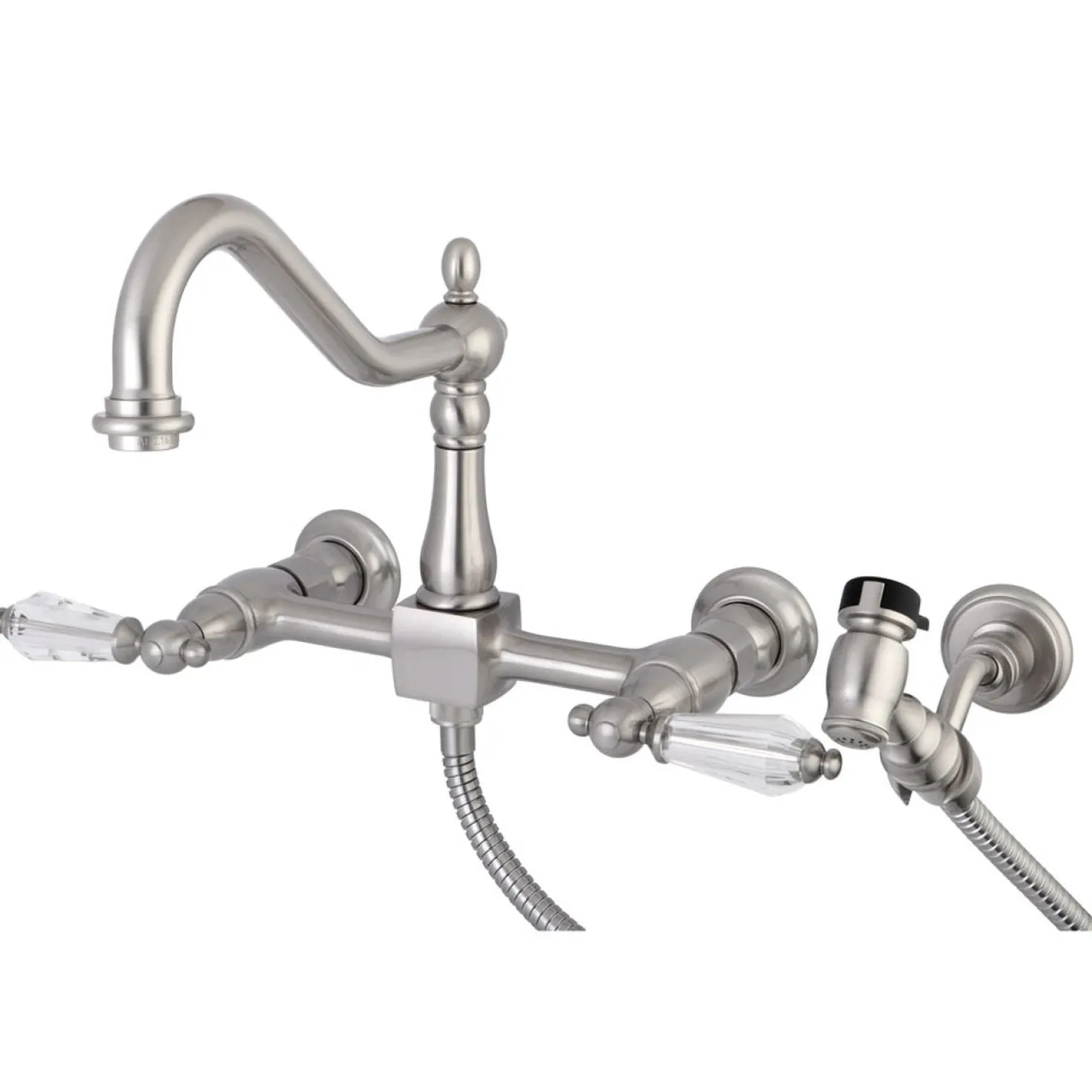 Kingston Brass Wall Mount 8" Centerset Kitchen Faucet with Brass Sprayer