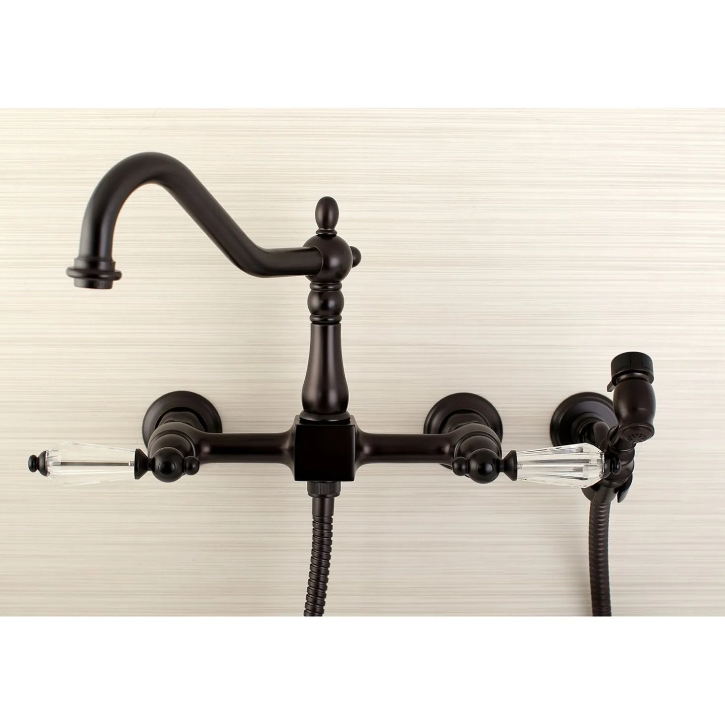 Kingston Brass Wall Mount 8" Centerset Kitchen Faucet with Brass Sprayer
