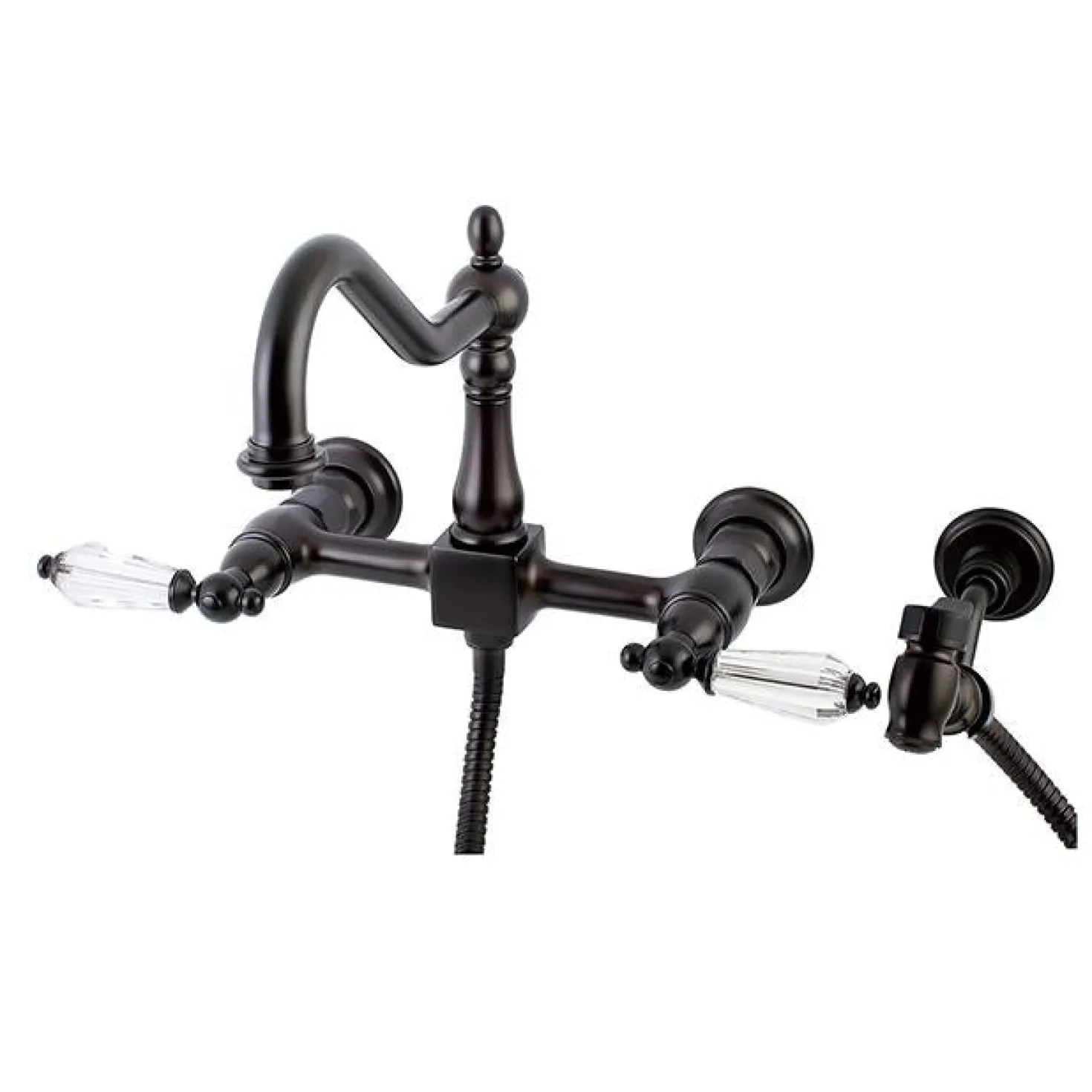 Kingston Brass Wall Mount 8" Centerset Kitchen Faucet with Brass Sprayer