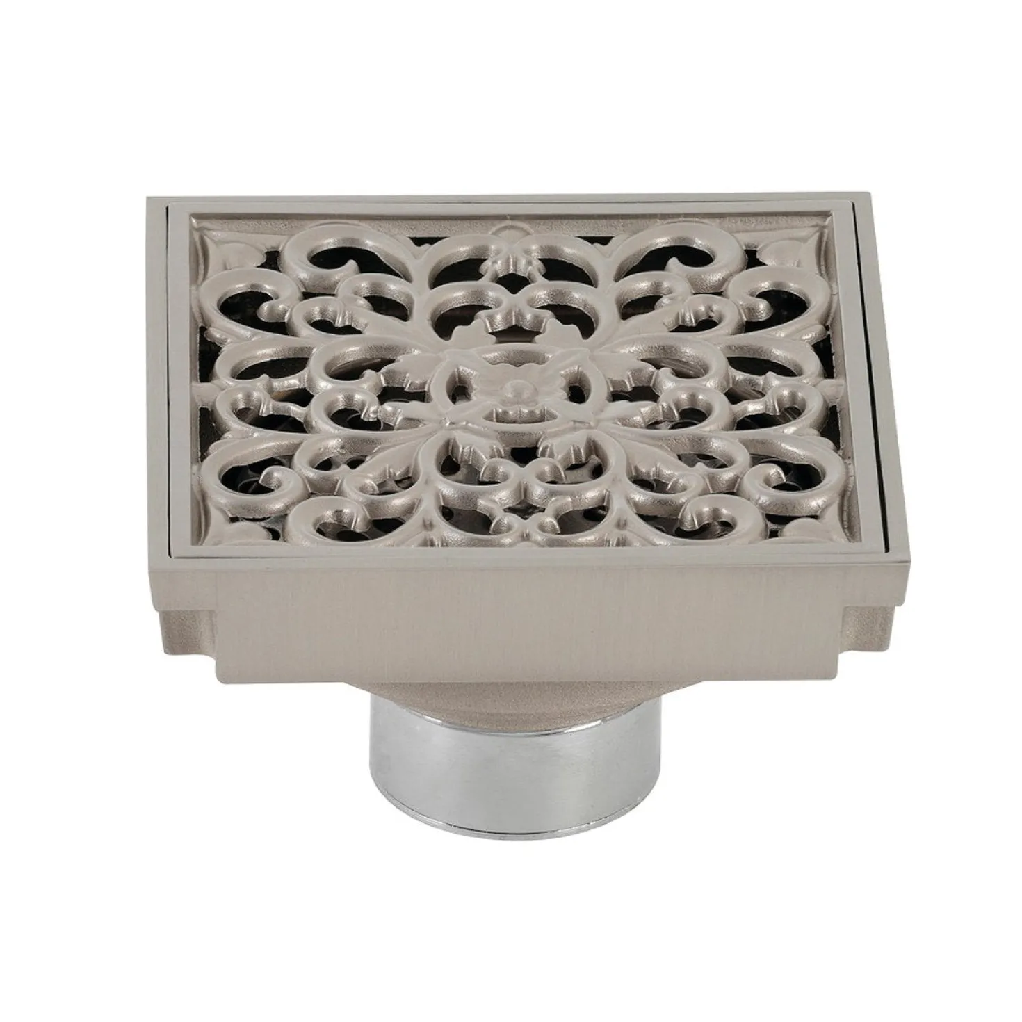 Kingston Brass Watercourse Scroll 4" Square Grid Shower Drain
