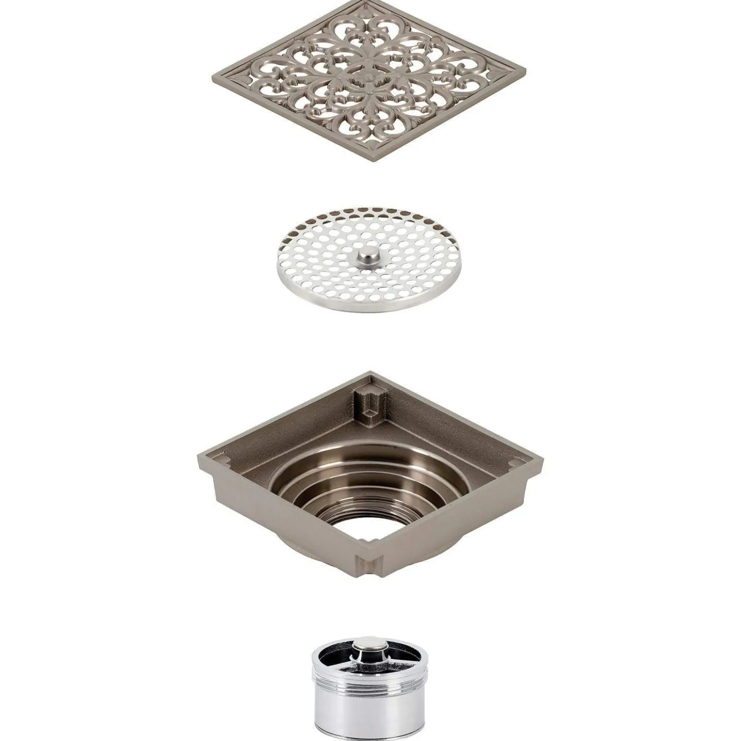 Kingston Brass Watercourse Scroll 4" Square Grid Shower Drain