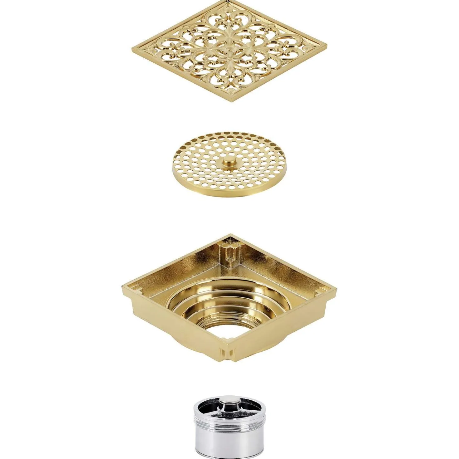Kingston Brass Watercourse Scroll 4" Square Grid Shower Drain