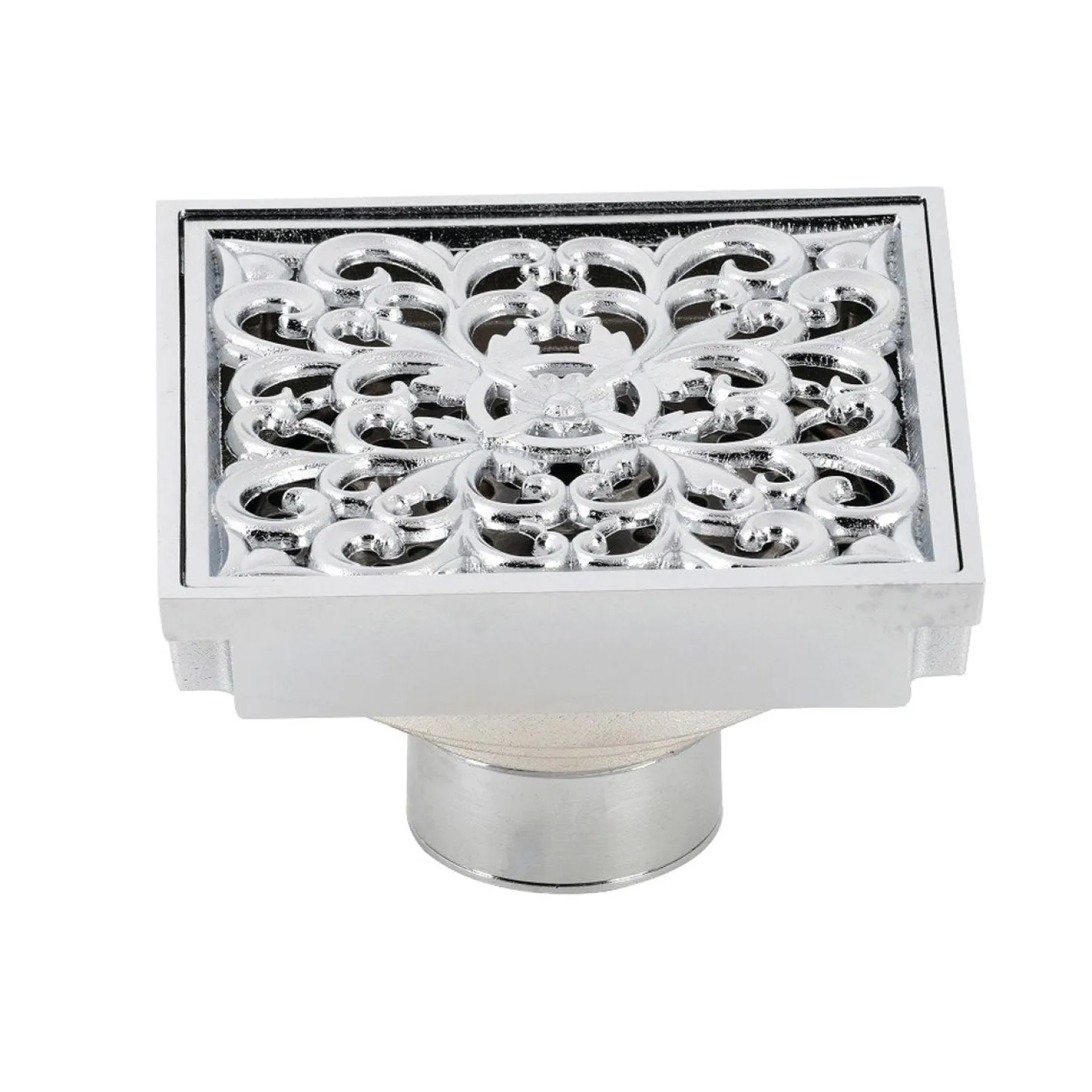 Kingston Brass Watercourse Scroll 4" Square Grid Shower Drain