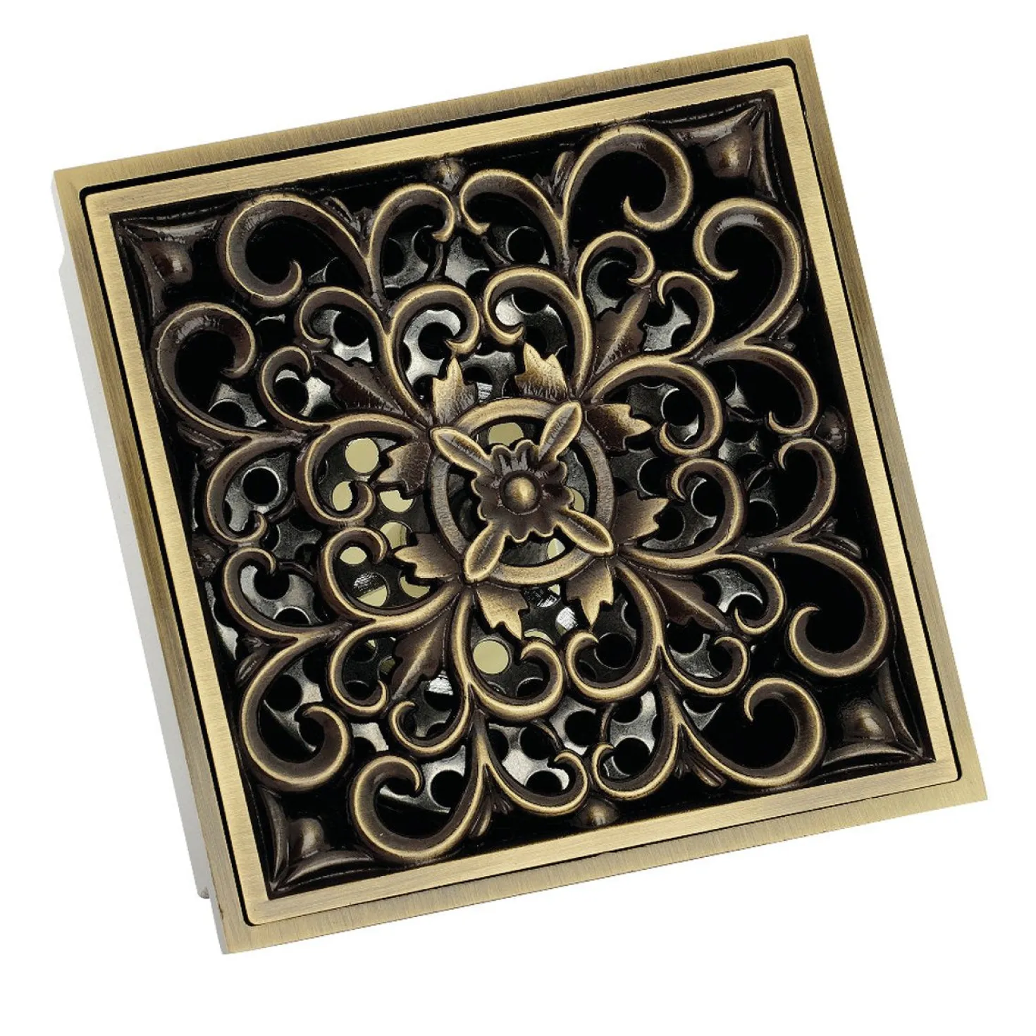 Kingston Brass Watercourse Scroll 4" Square Grid Shower Drain