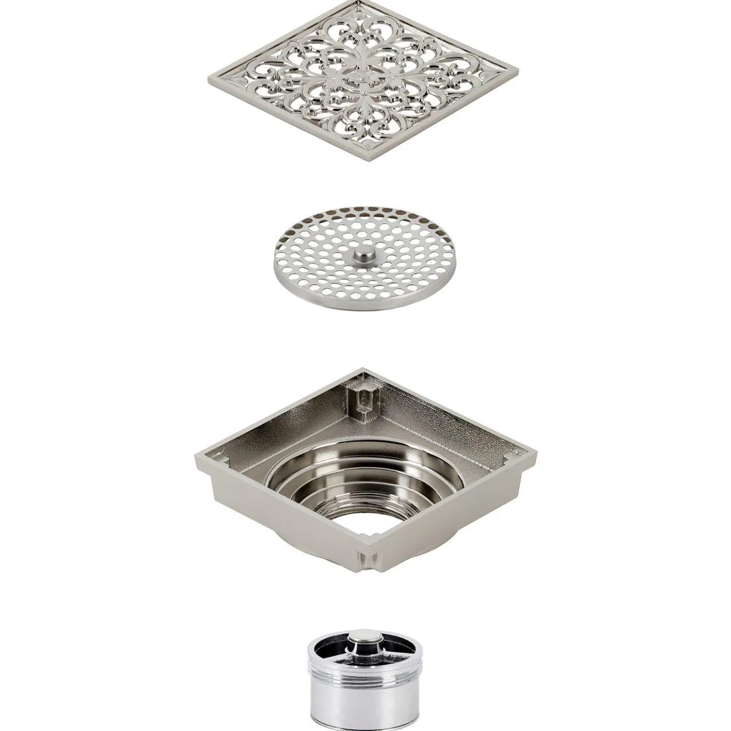 Kingston Brass Watercourse Scroll 4" Square Grid Shower Drain