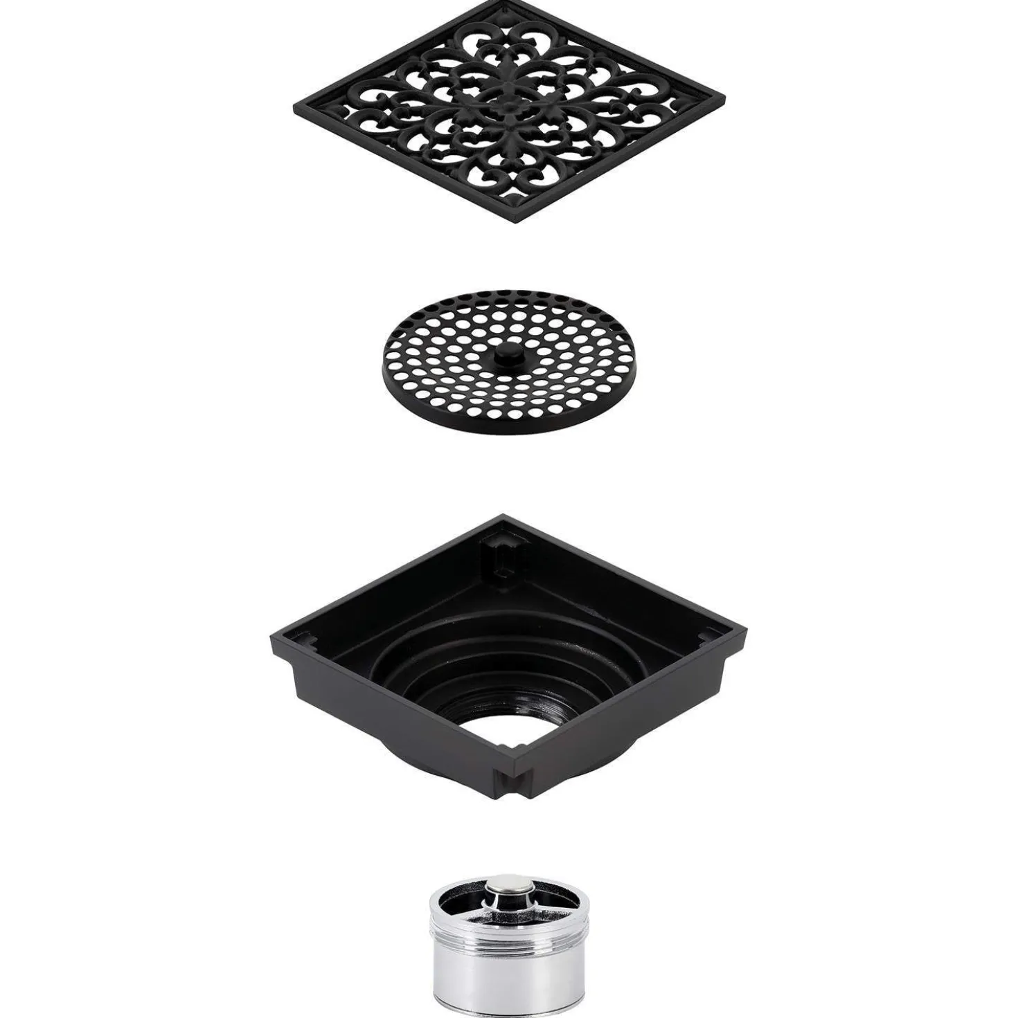 Kingston Brass Watercourse Scroll 4" Square Grid Shower Drain