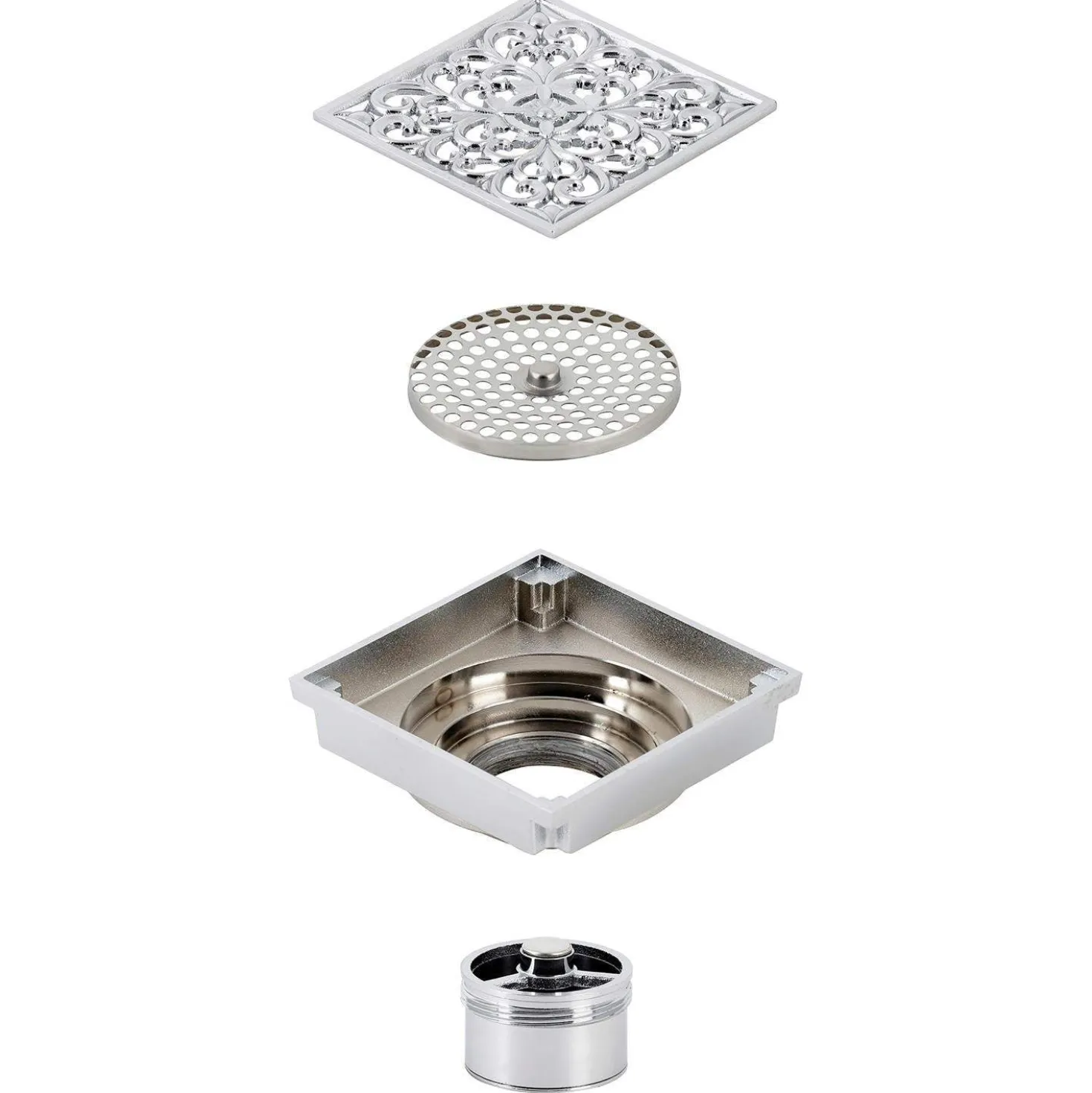 Kingston Brass Watercourse Scroll 4" Square Grid Shower Drain
