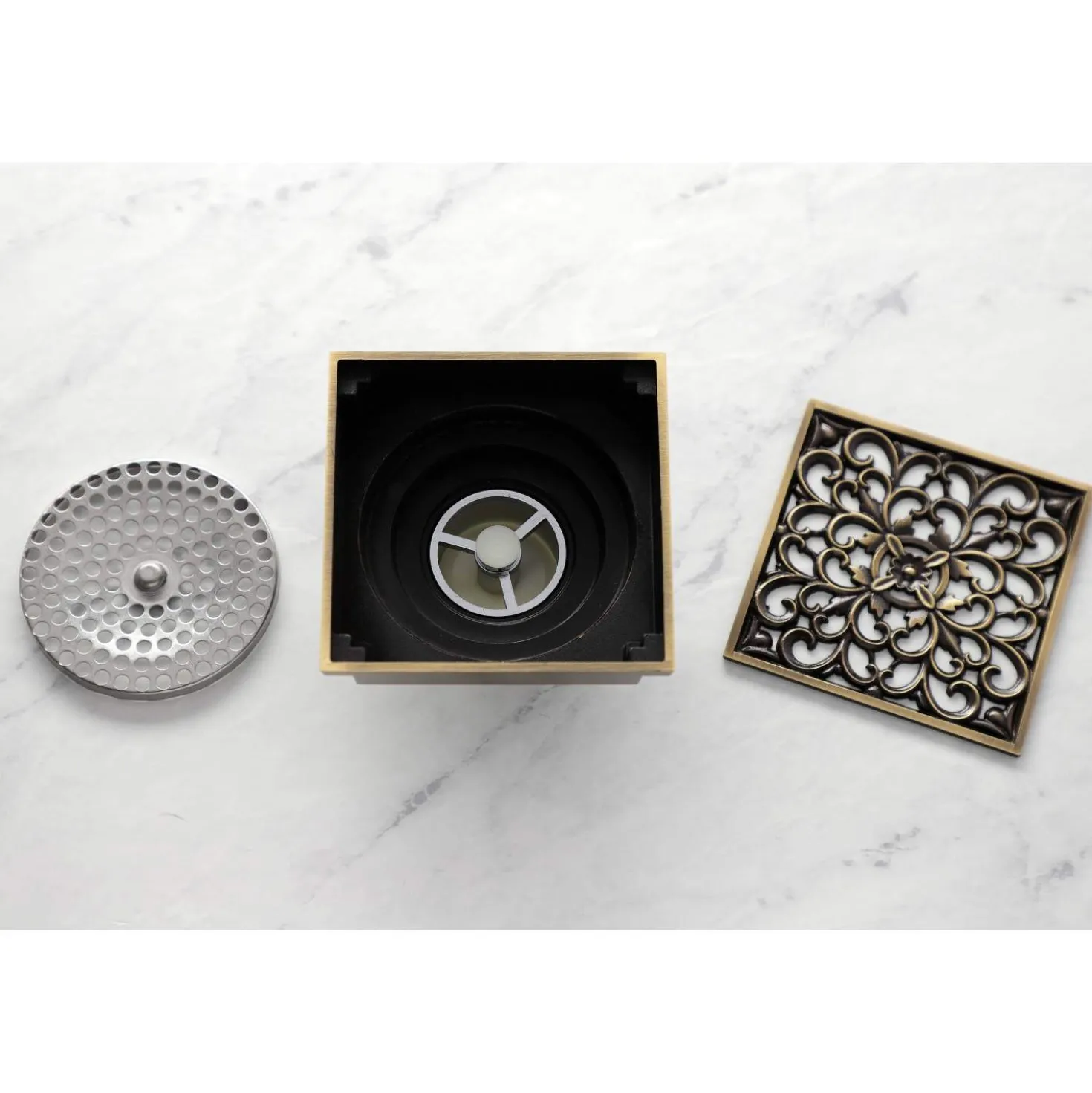 Kingston Brass Watercourse Scroll 4" Square Grid Shower Drain