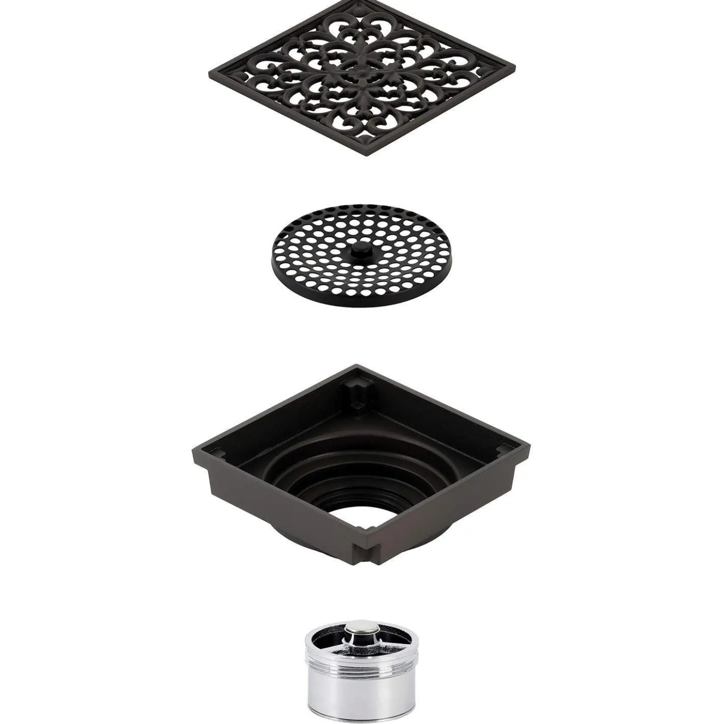 Kingston Brass Watercourse Scroll 4" Square Grid Shower Drain