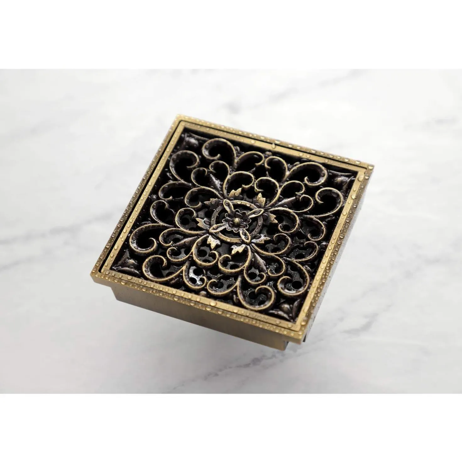 Kingston Brass Watercourse Scroll 4" Square Grid Shower Drain