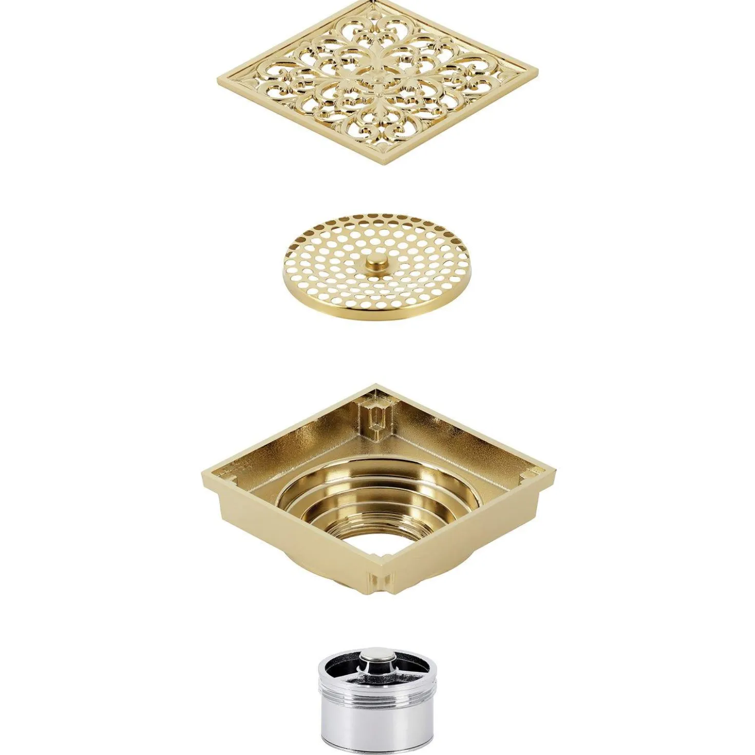 Kingston Brass Watercourse Scroll 4" Square Grid Shower Drain