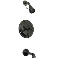 Kingston Brass Water Onyx NB36300AX Pressure Balanced Tub and Shower faucet with Metal Cross Handle and Vintage Spout