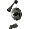 Kingston Brass Water Onyx NB3630PX Pressure Balanced Tub and Shower Faucet with Porcelain Cross Handle