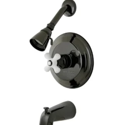Kingston Brass Water Onyx NB3630PX Pressure Balanced Tub and Shower Faucet with Porcelain Cross Handle
