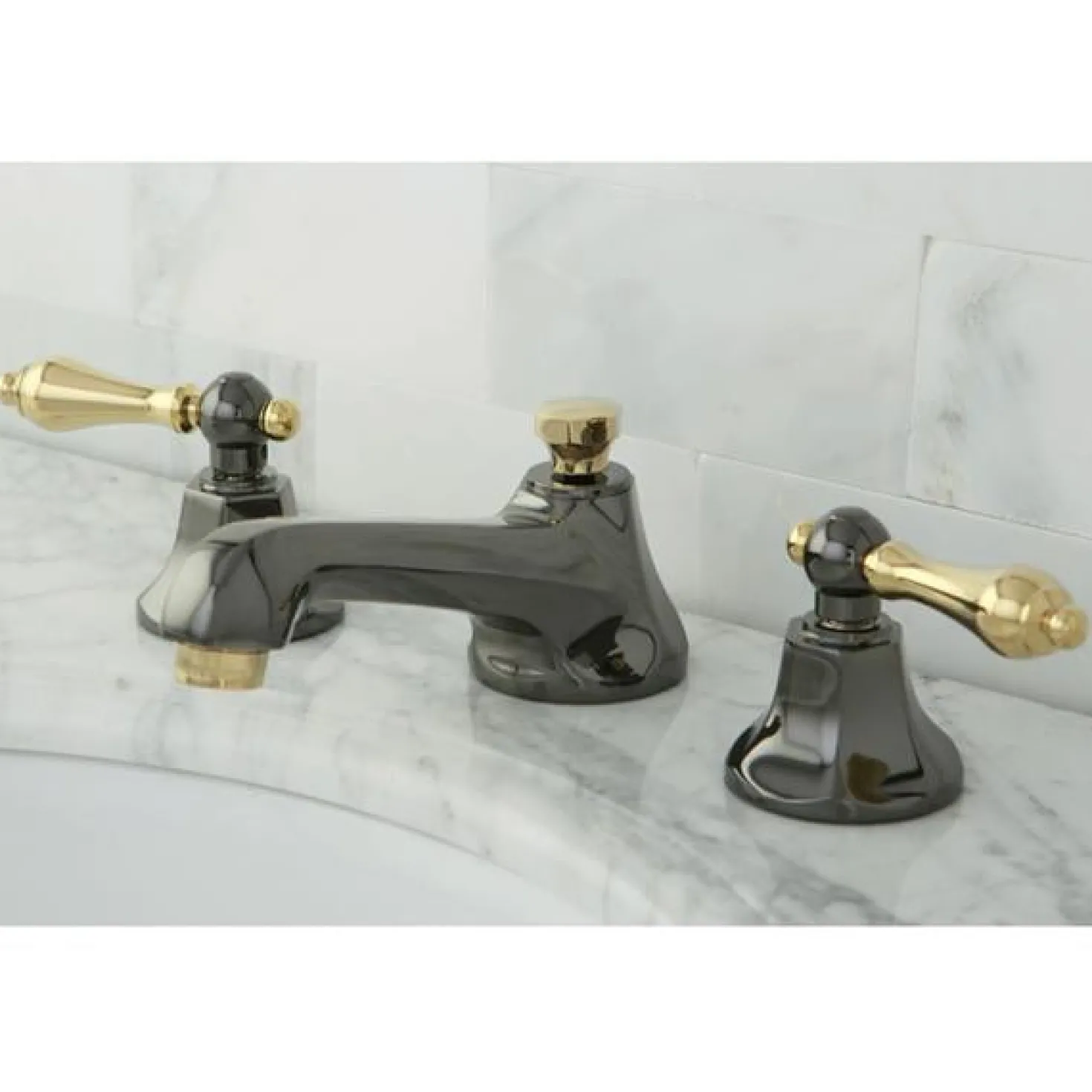 Kingston Brass Water Onyx 8" to 16" Widespread Three Hole Lavatory Faucet with Brass Pop-up Drain
