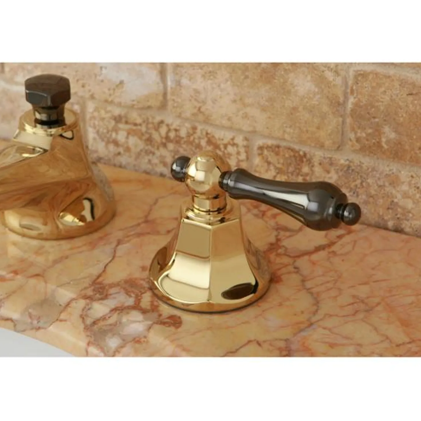 Kingston Brass Water Onyx 8" to 16" Widespread Three Hole Lavatory Faucet with Brass Pop-up Drain