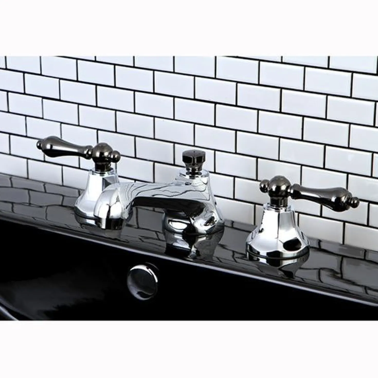 Kingston Brass Water Onyx 8" to 16" Widespread Three Hole Lavatory Faucet with Brass Pop-up Drain