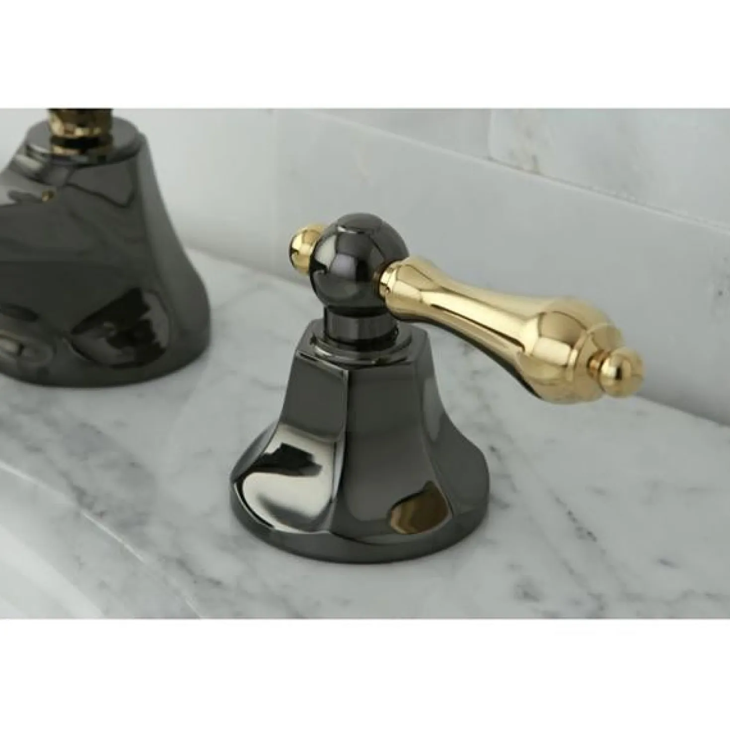 Kingston Brass Water Onyx 8" to 16" Widespread Three Hole Lavatory Faucet with Brass Pop-up Drain