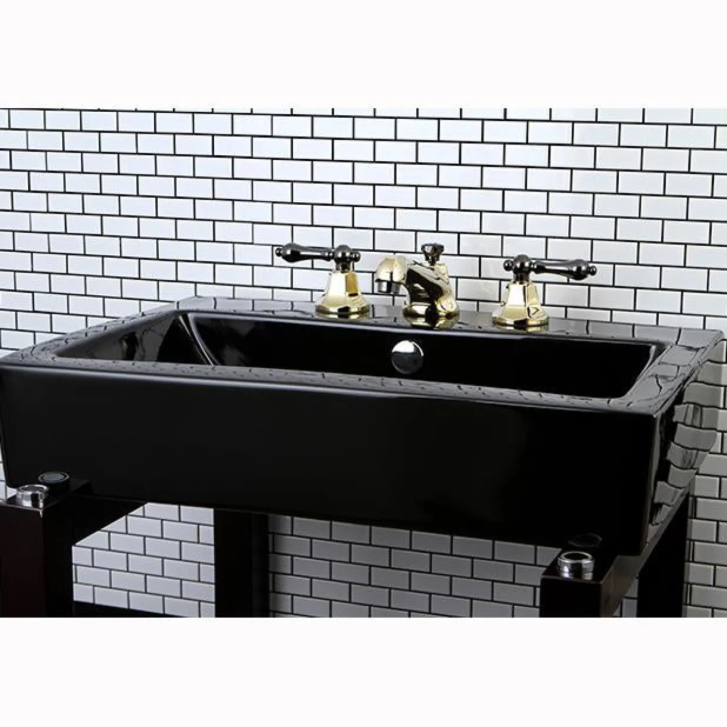 Kingston Brass Water Onyx 8" to 16" Widespread Three Hole Lavatory Faucet with Brass Pop-up Drain