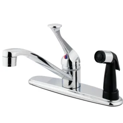 Kingston Brass Water Saving Chatham Centerset Kitchen Faucet with Single Lever Handle and Black Deck Sprayer
