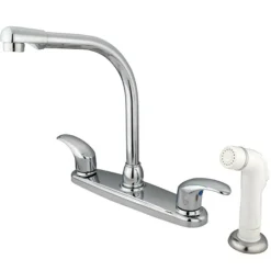 Kingston Brass Water Saving Legacy Centerset High Arch Spout Kitchen Faucet with White Sprayer