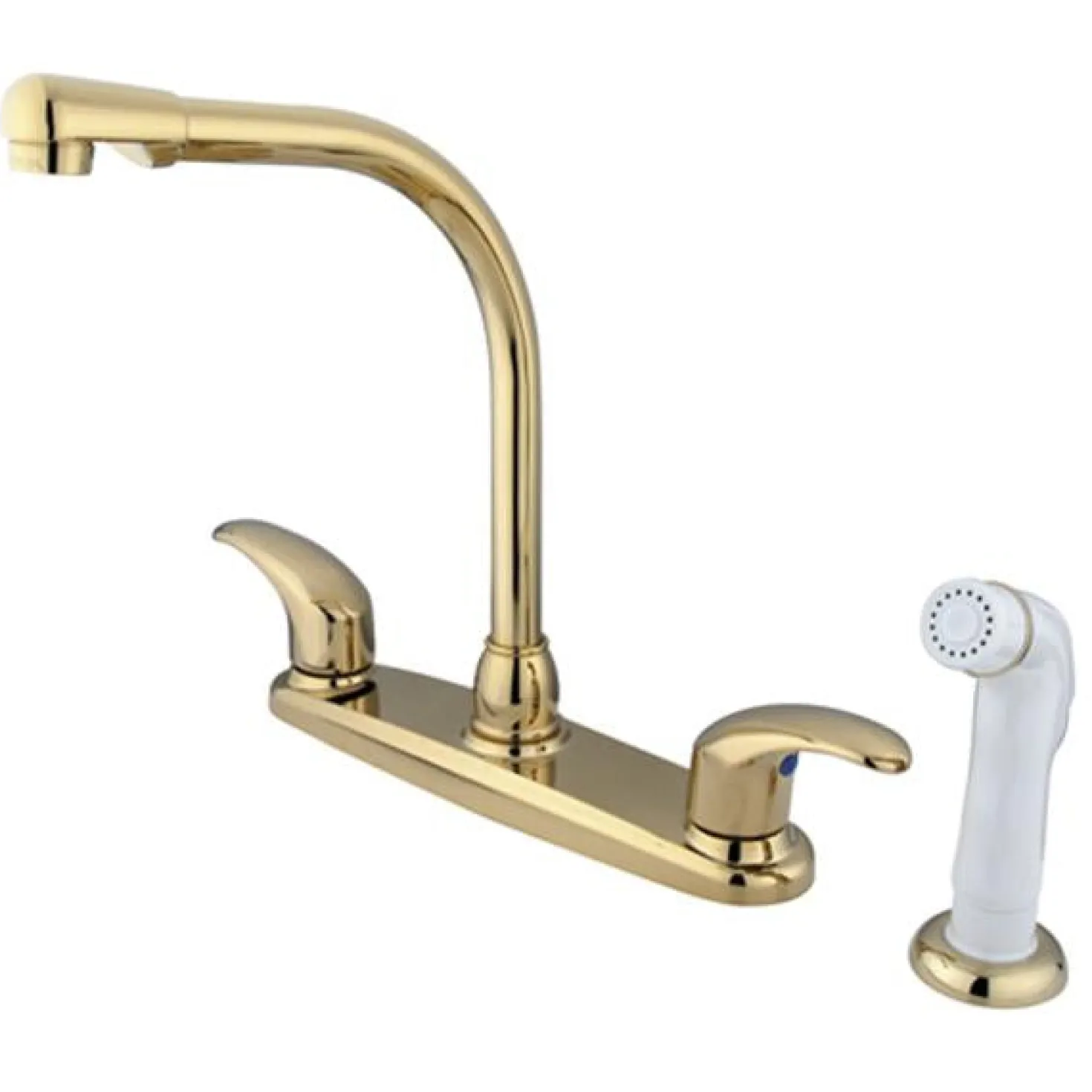 Kingston Brass Water Saving Legacy Centerset High Arch Spout Kitchen Faucet with White Sprayer