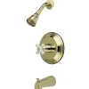Kingston Brass Water Saving Restoration Tub and Shower Faucet with Porcelain Cross Handles