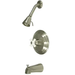 Kingston Brass Water Saving Restoration Tub and Shower Faucet with Porcelain Cross Handles