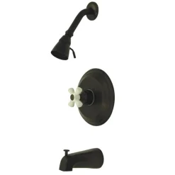 Kingston Brass Water Saving Restoration Tub and Shower Faucet with Porcelain Cross Handles