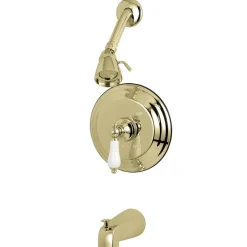 Kingston Brass Water Saving Restoration Tub and Shower Faucet with Porcelain Lever Handles