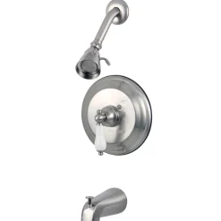 Kingston Brass Water Saving Restoration Tub and Shower Faucet with Porcelain Lever Handles