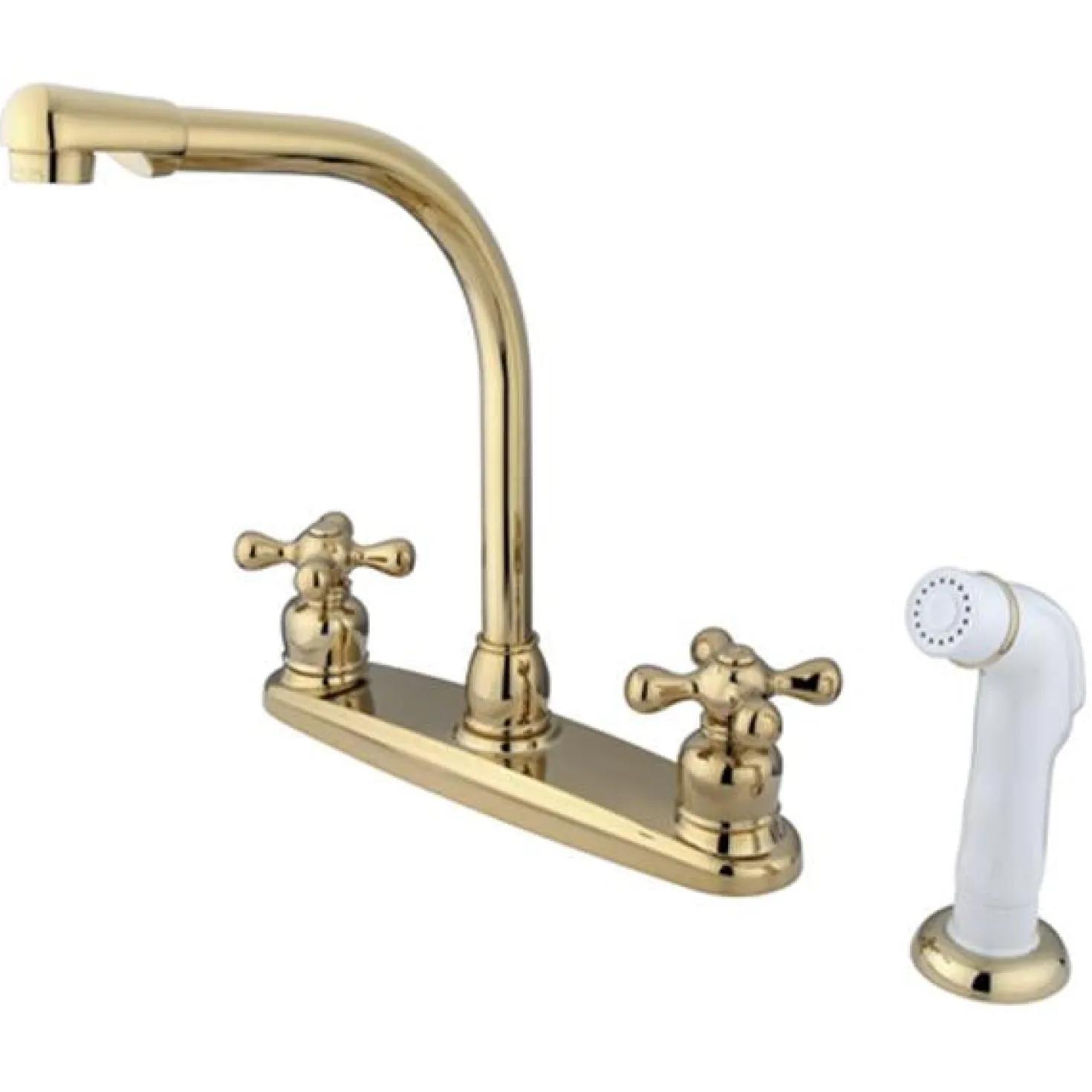 Kingston Brass Water Saving Victorian High Arch Kitchen Faucet with Cross Handles and Sprayer