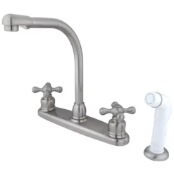Kingston Brass Water Saving Victorian High Arch Kitchen Faucet with Cross Handles and Sprayer