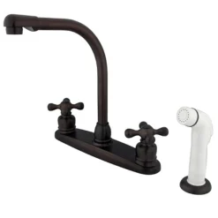 Kingston Brass Water Saving Victorian High Arch Kitchen Faucet with Sprayer and Cross Handles