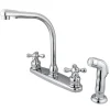 Kingston Brass Water Saving Victorian High Arch Kitchen Faucet with Cross Handles and Matching Side Sprayer