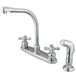 Kingston Brass Water Saving Victorian High Arch Kitchen Faucet with Cross Handles and Matching Side Sprayer