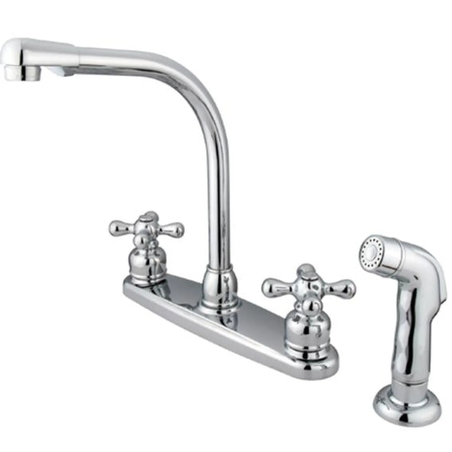 Kingston Brass Water Saving Victorian High Arch Kitchen Faucet with Cross Handles and Matching Side Sprayer