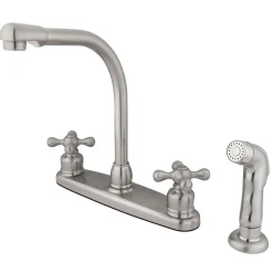 Kingston Brass Water Saving Victorian High Arch Kitchen Faucet with Cross Handles and Matching Side Sprayer