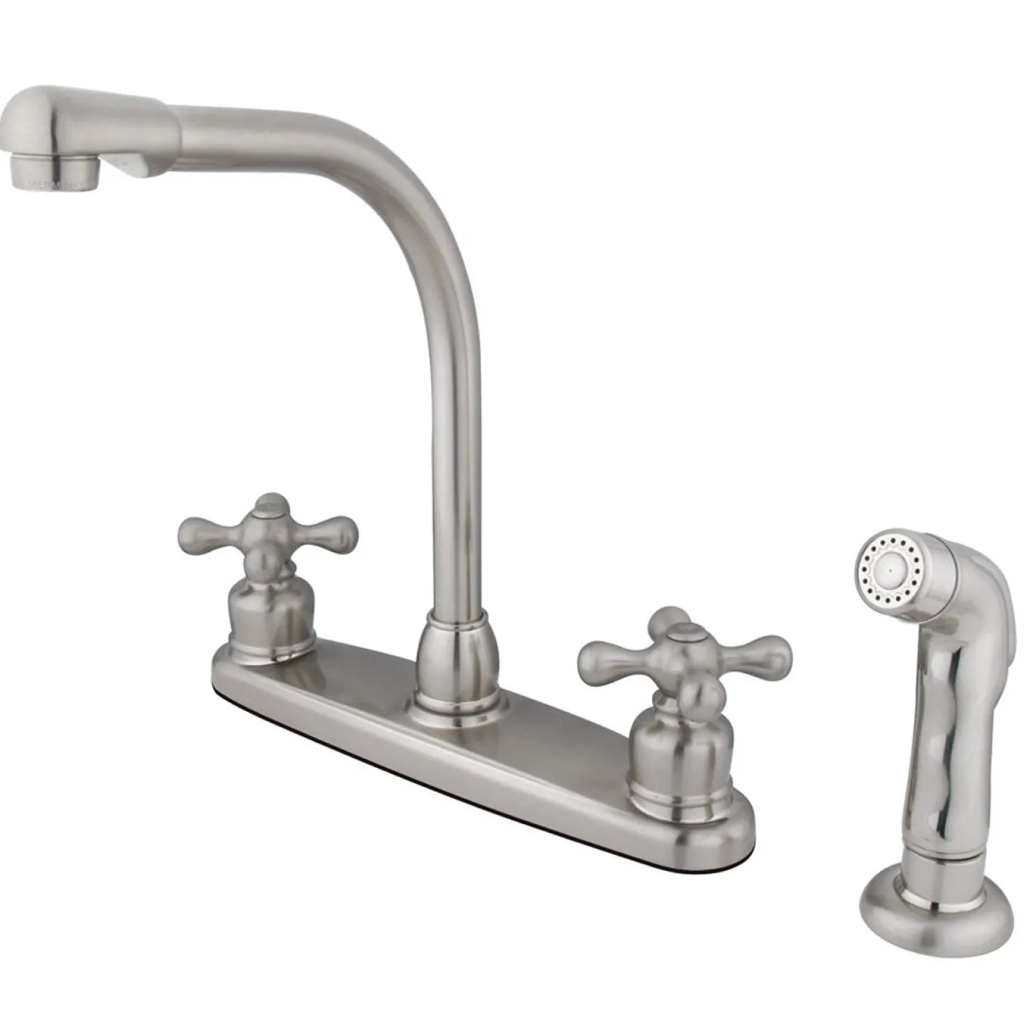 Kingston Brass Water Saving Victorian High Arch Kitchen Faucet with Cross Handles and Matching Side Sprayer