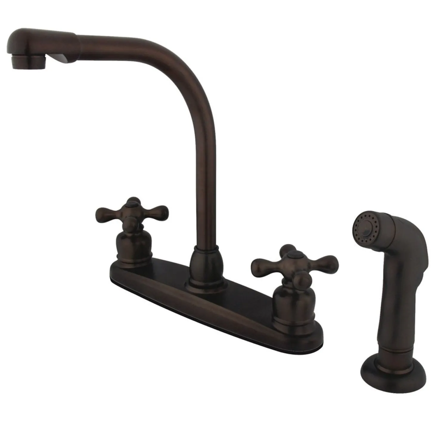 Kingston Brass Water Saving Victorian High Arch Kitchen Faucet with Cross Handles and Matching Side Sprayer