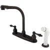Kingston Brass Water Saving Victorian High Arch Kitchen Faucet with Lever Handles and Sprayer