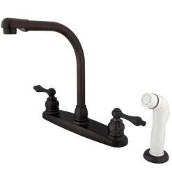 Kingston Brass Water Saving Victorian High Arch Kitchen Faucet with Lever Handles and Sprayer