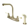 Kingston Brass Water Saving Victorian High Arch Kitchen Faucet with Oak and Porcelain Lever Handles