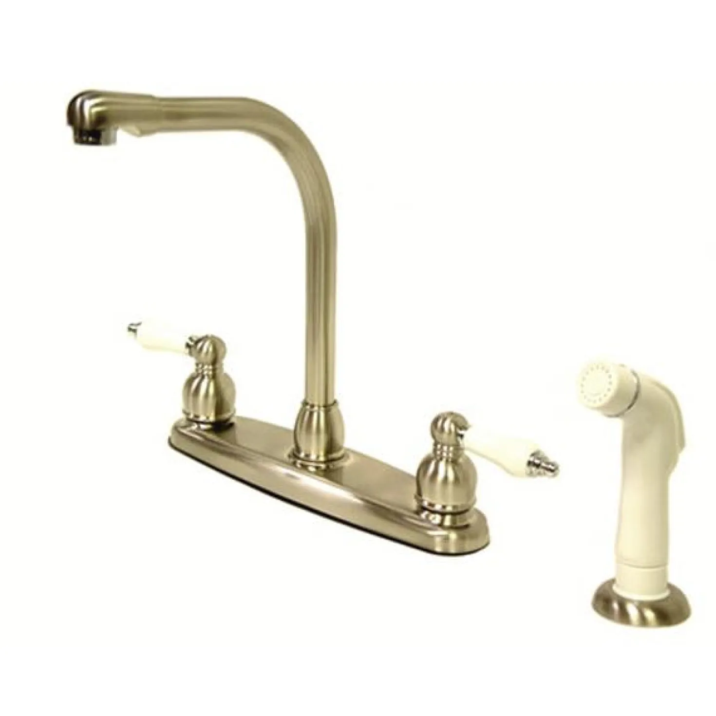Kingston Brass Water Saving Victorian High Arch Kitchen Faucet with Oak and Porcelain Lever Handles