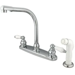Kingston Brass Water Saving Victorian High Arch Kitchen Faucet with Oak and Porcelain Lever Handles