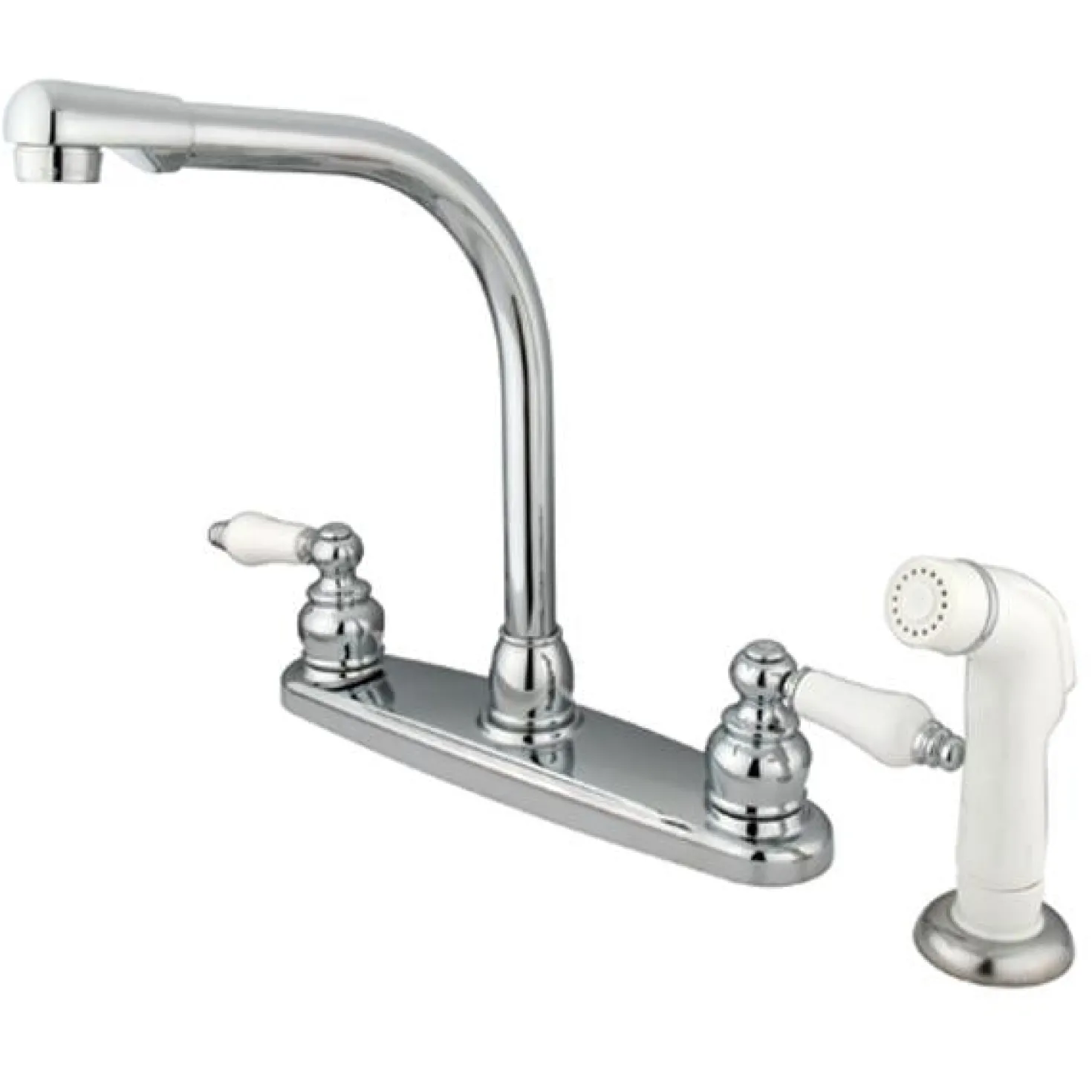 Kingston Brass Water Saving Victorian High Arch Kitchen Faucet with Oak and Porcelain Lever Handles