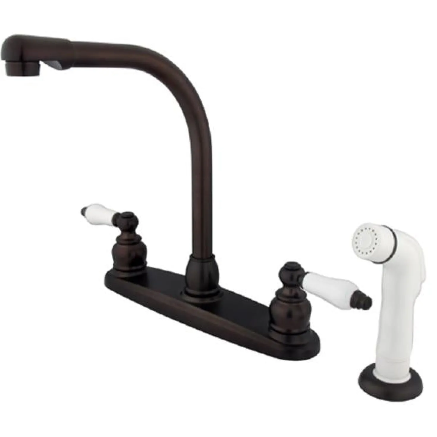 Kingston Brass Water Saving Victorian High Arch Kitchen Faucet with Oak and Porcelain Lever Handles