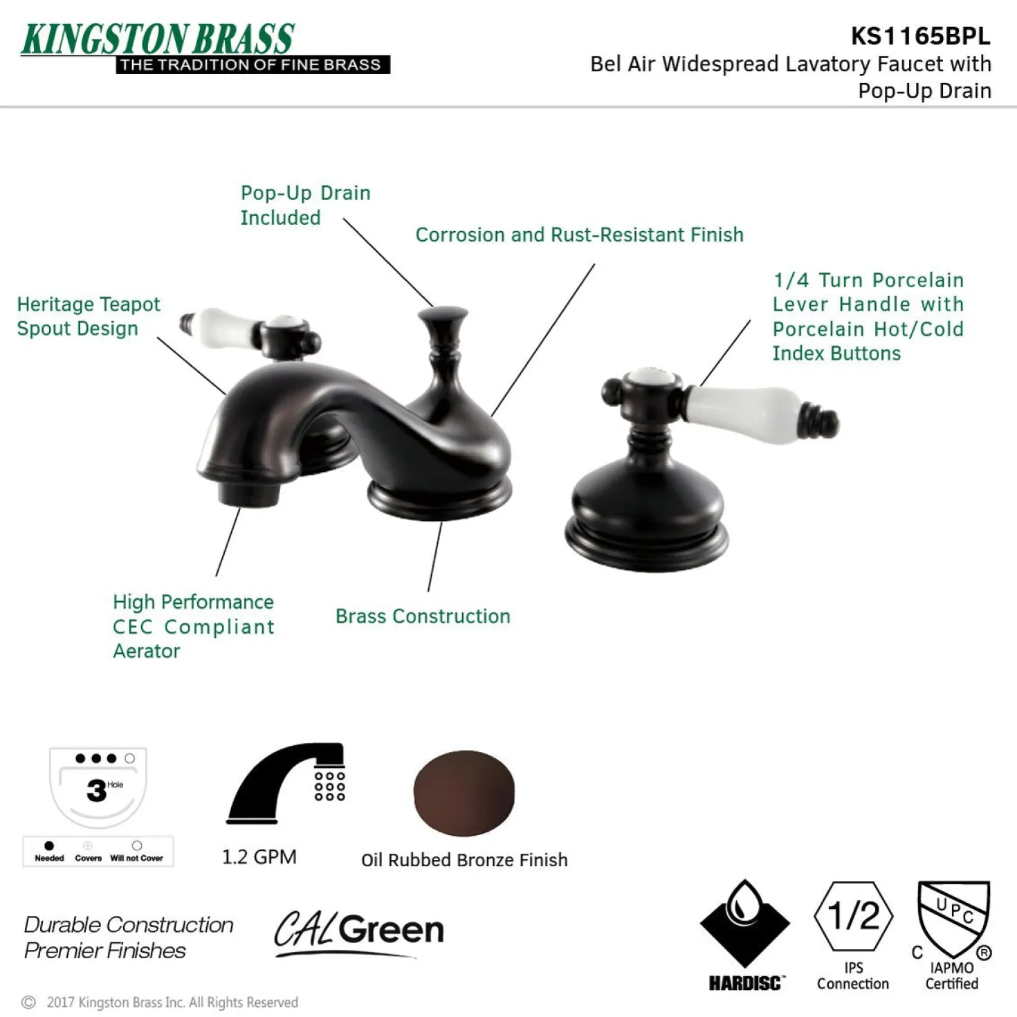 Kingston Brass 8" Widespread Deck Mount Bathroom Faucet